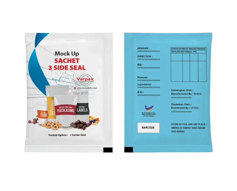 Sachet Three Side Seal - Compact & efficient custom flexible packaging Malaysia